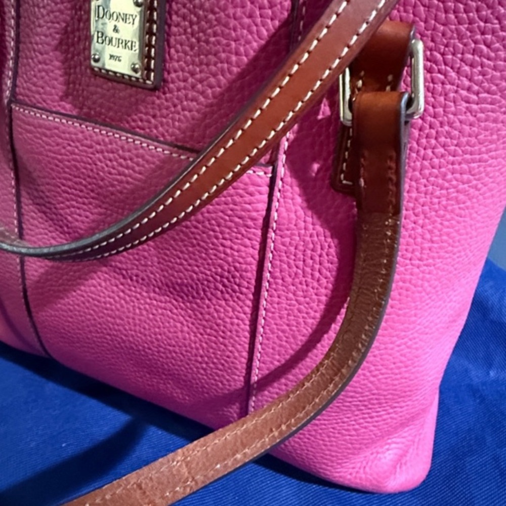 Dooney & Bourke Hot Pink Pebble Leather Tote with Brown Trim - Picture 4 of 15